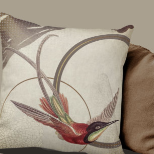 Beige künstlerisches Hummingbird Design   Taupe Kissen