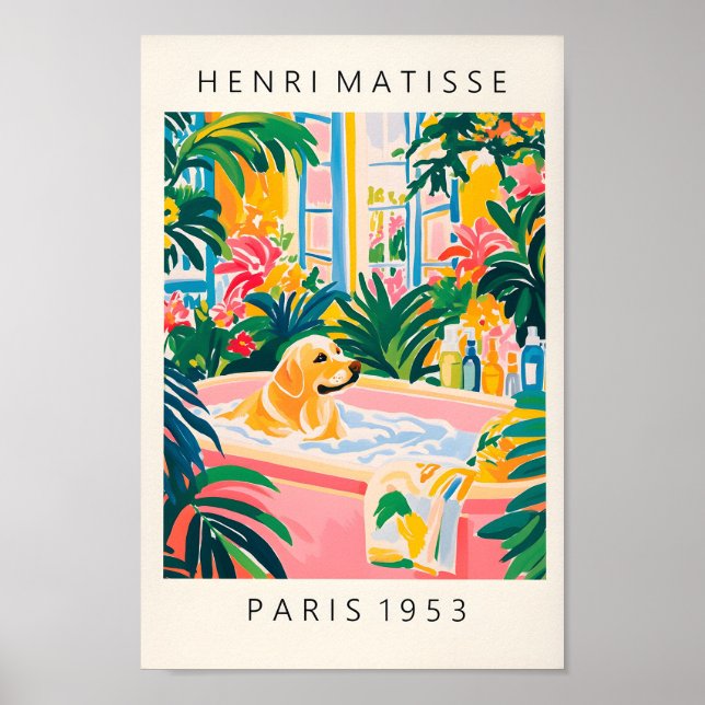 Beige Labrador in der Badewanne, Hundekunstdruck,  Poster (Vorne)