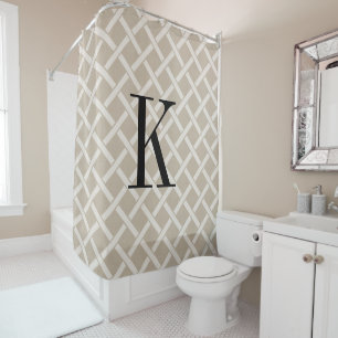 Beige Lattice Large Monogram   Bauernhof Badezimme Duschvorhang