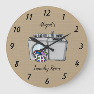 Beige Laundry Room Personalized Large Clock Große Wanduhr
