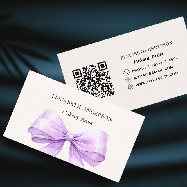 Beige Lavendel, lila Bogen, eleganter Qr-Code Visitenkarte (Von Creator hochgeladen)