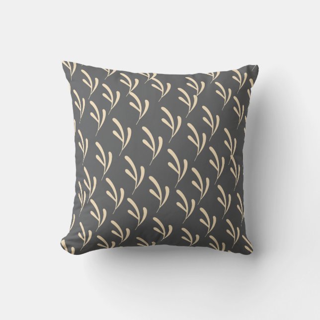 Beige Leaf Repeat Gray Kissen (Vorderseite)