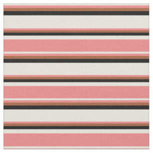 Beige, leichte Korallen, Siena und schwarze Streif Stoff