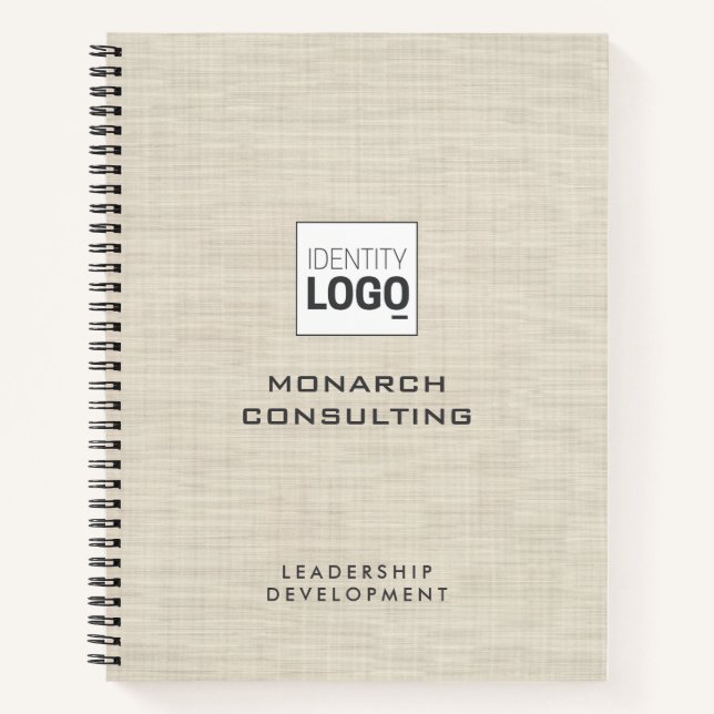 Beige Leinen Creme Textur Einfaches Benutzerlogo Notizbuch (Vorderseite)