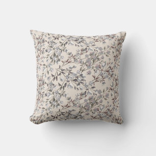 Beige Leinen & Gray Elegantes, blumengeschmücktes Kissen