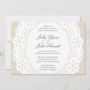 Beige Leinen & Lace Doilie:Einladung Einladung