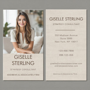 Beige Leinen Minimal Professionelles Foto Modern Visitenkarte