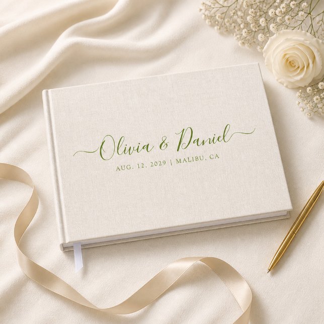 Beige Leinen-Salbei-Script Chic Minimalistische Ho Gästebuch (Von Creator hochgeladen)