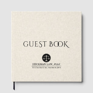 Beige Leinen Schwarz Justice Logo Gästebuch