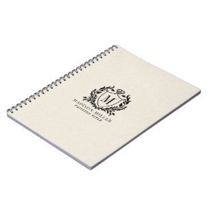 Beige Leinen Schwarz Königliches Wappen Schriftrol Notizblock