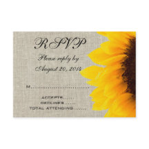 Beige Leinen Sonnenblume Rustikale Hochzeits-RSVP