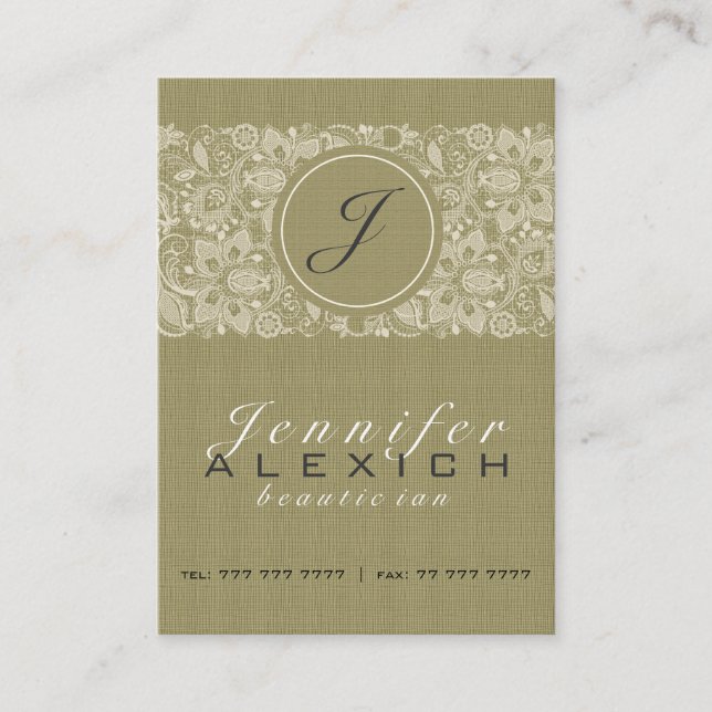 Beige Leinen & Vintage Leinen & Spitzen 2 Visitenkarte (Vorderseite)