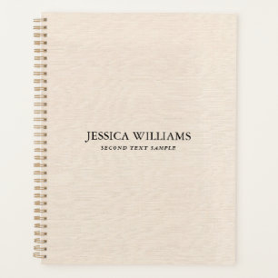 Beige Leinenstruktur einfache schwarze Typografie Planer