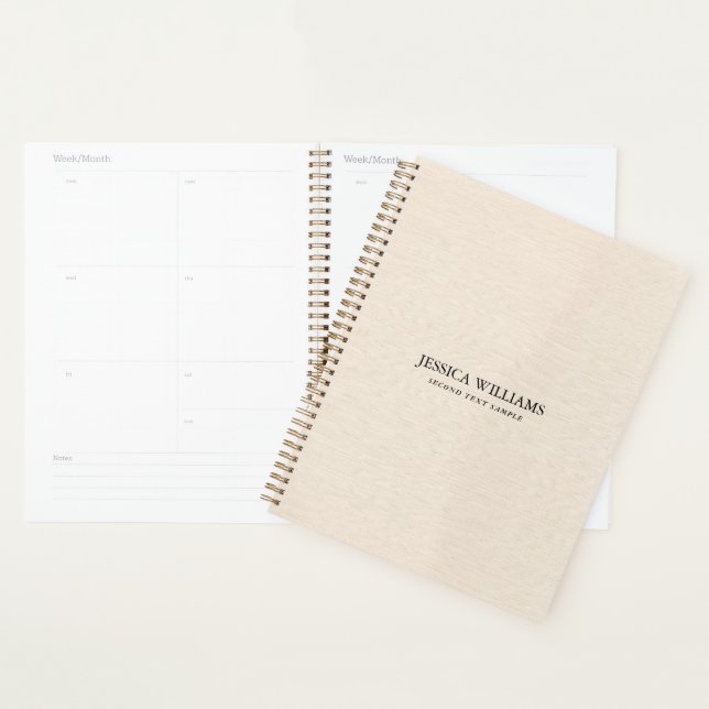 Beige Leinenstruktur einfache schwarze Typografie Planer (Anzeige)