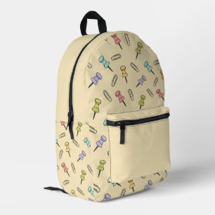Beige Leinwand mit Push-Button und Papierklammer Bedruckter Rucksack