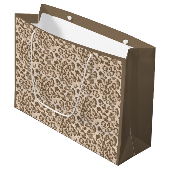 Beige Leoparden  Große Geschenktüte (Vorderseite Schrägansicht)