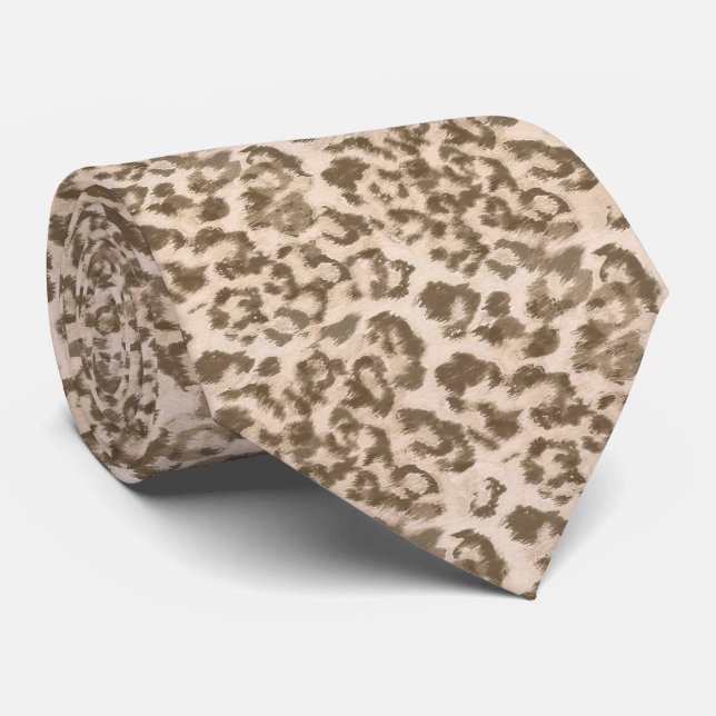 Beige Leopardendrucke. Krawatte (Gerollt)