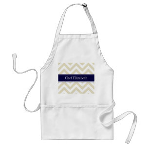 Beige Lg Chevron Navy Blau Name Monogramm Schürze