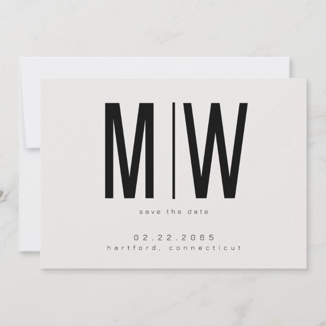 Beige Lg. Monogramm Hochzeit Save the Date (Vorderseite)