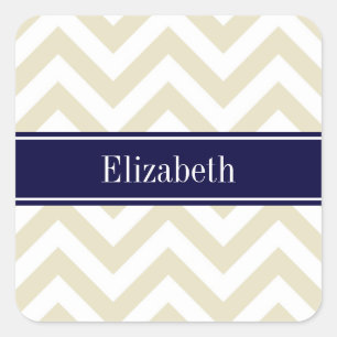 Beige Lg Zickzack Navy Blue Name Monogram Quadratischer Aufkleber