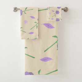 Beige Lila Rose Floral Boho Botanisches Muster Badhandtuch Set