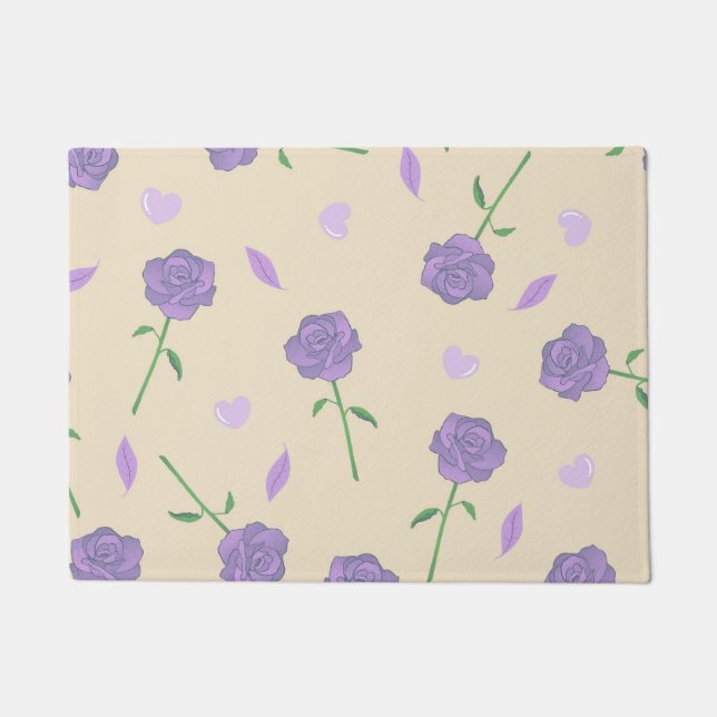 Beige Lila Rose Floral Boho Botanisches Muster Fußmatte (Vorderseite)