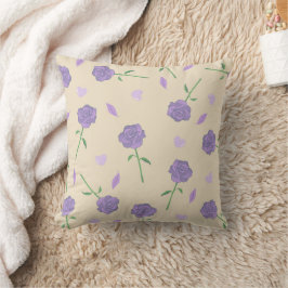 Beige Lila Rose Floral Boho Botanisches Muster Kissen