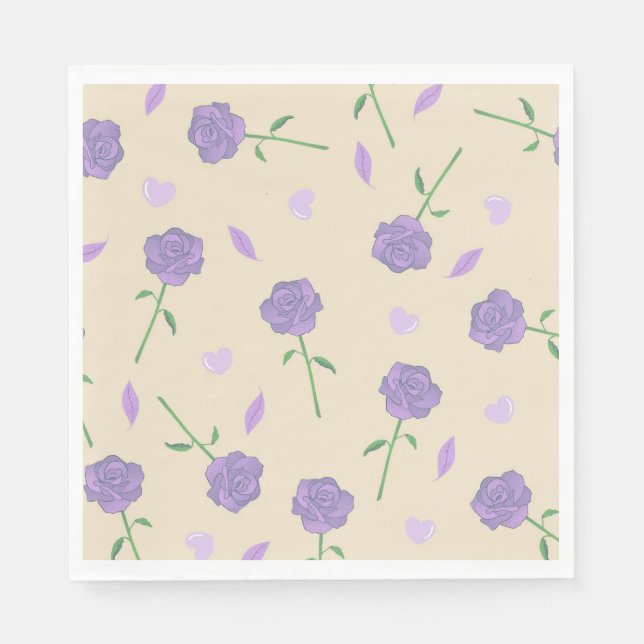 Beige Lila Rose Floral Boho Botanisches Muster Serviette (Vorderseite)