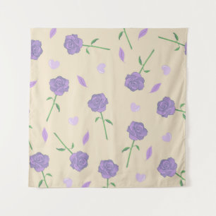 Beige Lila Rosen Blumen Boho Botanisches Muster Wandteppich