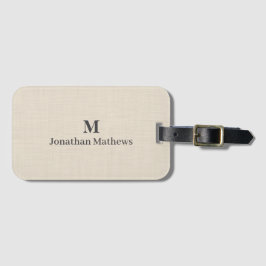 Beige Linen Creme Texture Einfache Elegante Monogr Gepäckanhänger