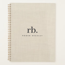 Beige Linen Creme Texture Einfache Elegante Monogr Planer