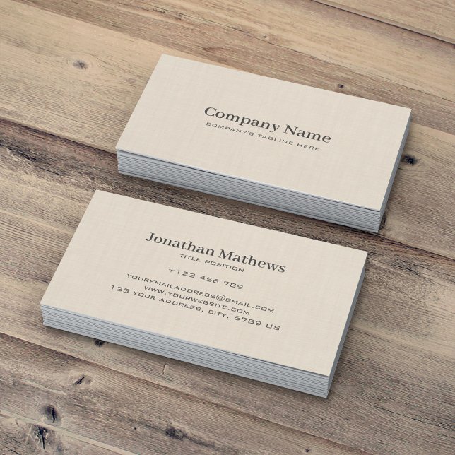 Beige Linen Creme Texture Einfache Elegante Monogr Visitenkarte (Von Creator hochgeladen)