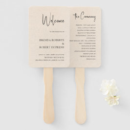 Beige Linen Einfache schwarze Script Hochzeitshand Fächer