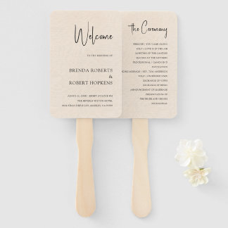 Beige Linen Einfache schwarze Script Hochzeitshand Fächer