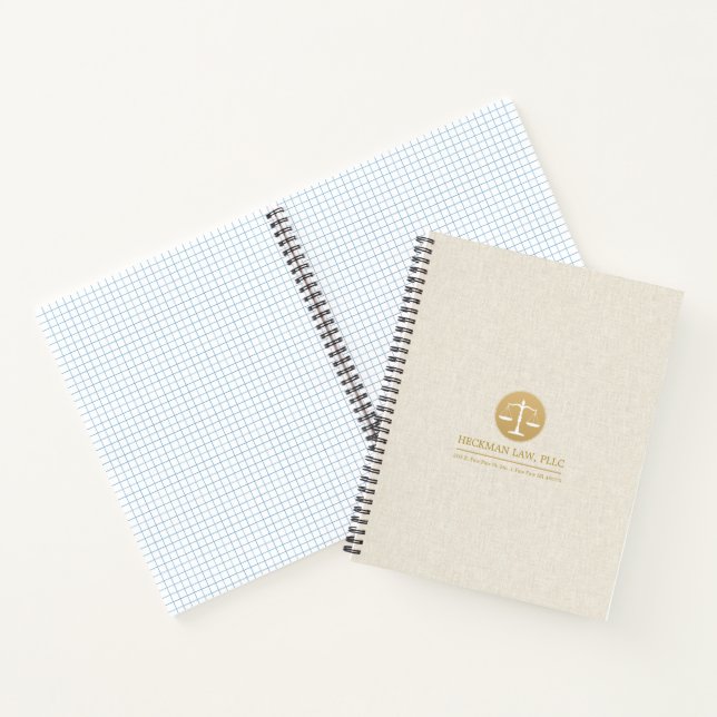 Beige Linen Gold Justice Logo Notizbuch (Innenseite)