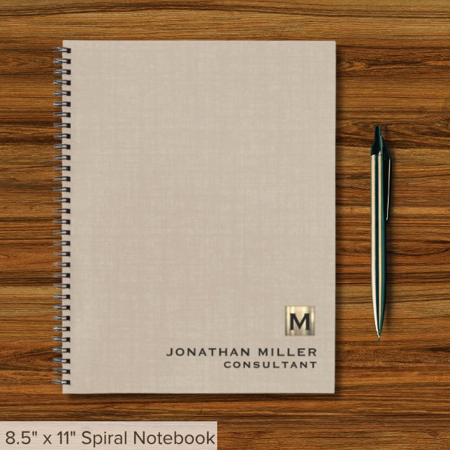 Beige Linen Gold Monogram Notebook Notizbuch (Von Creator hochgeladen)