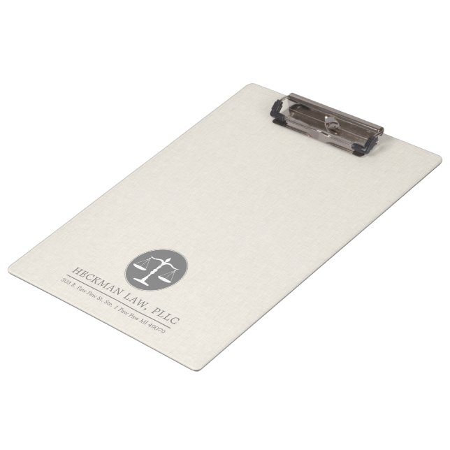 Beige Linen Grau Justice Logo Klemmbrett (Schrägansicht)