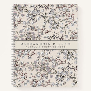 Beige Linen & Gray Elegantes Blumenmuster Notizbuch