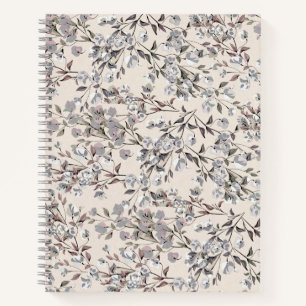Beige Linen & Gray Elegantes Blumenmuster Notizbuch