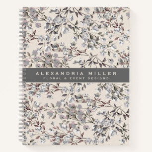 Beige Linen & Gray Elegantes Blumenmuster Notizbuch