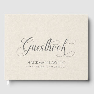 Beige Linen Gray Guestbook Script Typografie Gästebuch