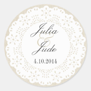 Beige Linen & Lace Doilie: Rundaufkleber Runder Aufkleber