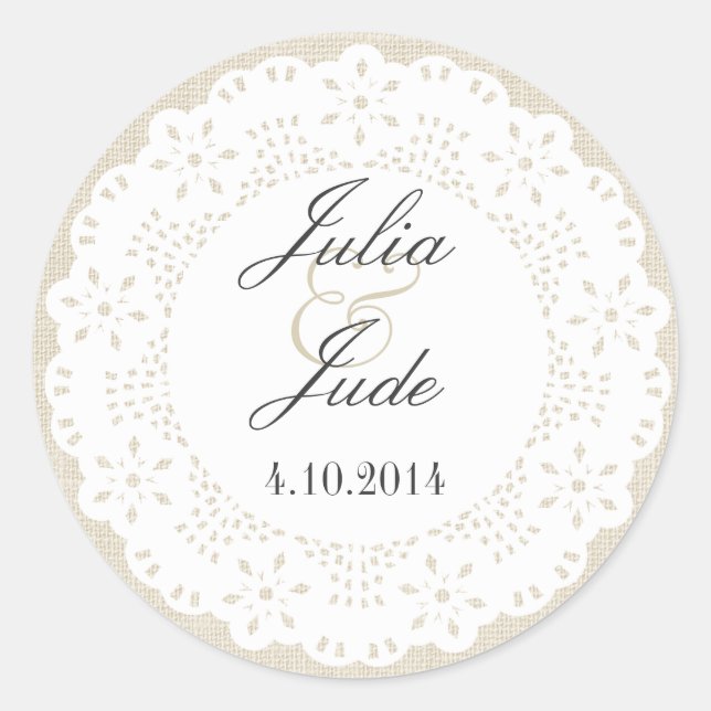 Beige Linen & Lace Doilie: Rundaufkleber Runder Aufkleber (Vorderseite)