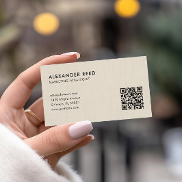 Beige Linen Minimalistisches, Scannable-QR-Logo Visitenkarte