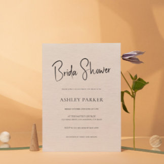 Beige Linen Simple Black Script Brautparty Einladung