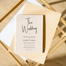 Beige linen Simple Black Script Wedite Einladung