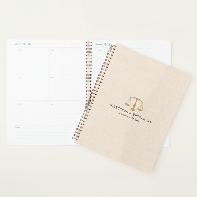 Beige Linen Texture & Gold Justice Scale Planer (Anzeige)