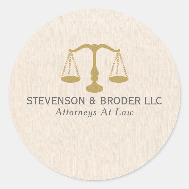 Beige Linen Texture & Gold Justice Scale Runder Aufkleber (Vorderseite)