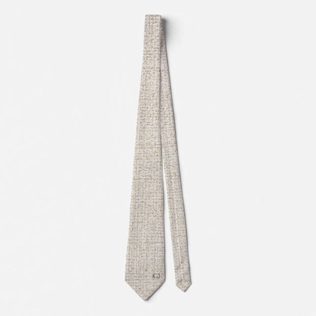 Beige Linen Texture Monogram Krawatte (Vorderseite)