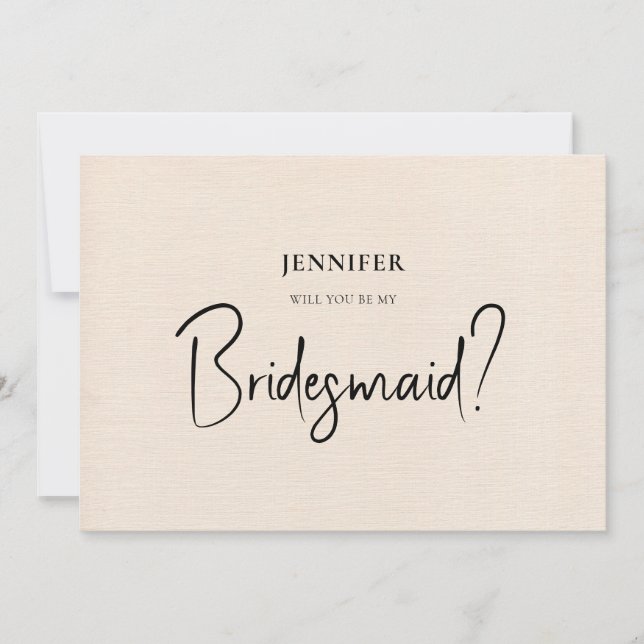 Beige Linen White Script werden Sie meine Bridesma Einladung (Vorderseite)